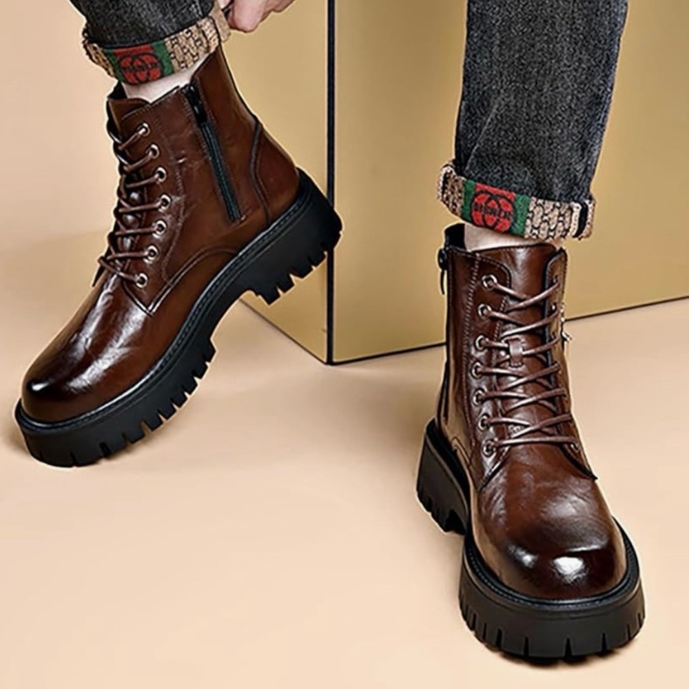 Leather Platform Combat Boots
